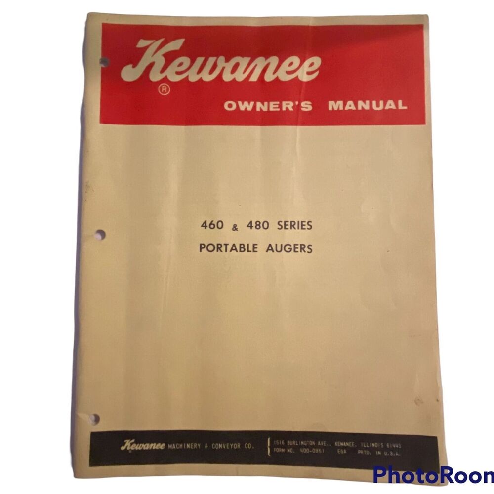 Kewanee Owners Manual Portable Augers Farming Equipment Printed USA Vintage